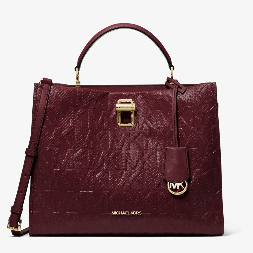 MICHAEL KORS Penelope Python Embossed Faux Leather Satchel